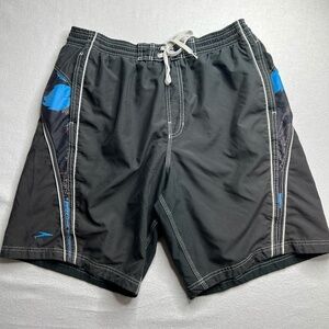 Speedo Mens Black‎ Blue Swim Board Shorts Size Large